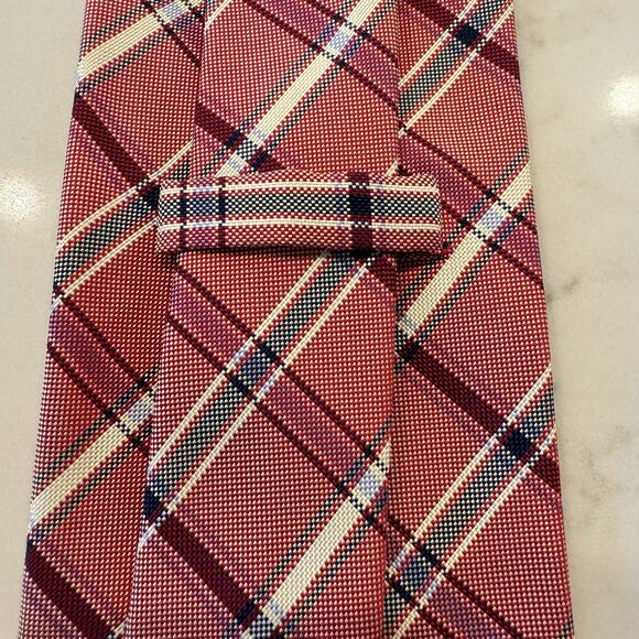 BREUER Men's Designer Silk Plaid Check Red Blue White Neck Tie Made In - Picture 6 of 10